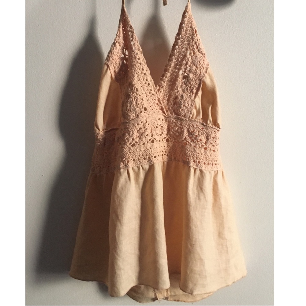 %100 Linen Halter Crochet Peach Adjustable Top